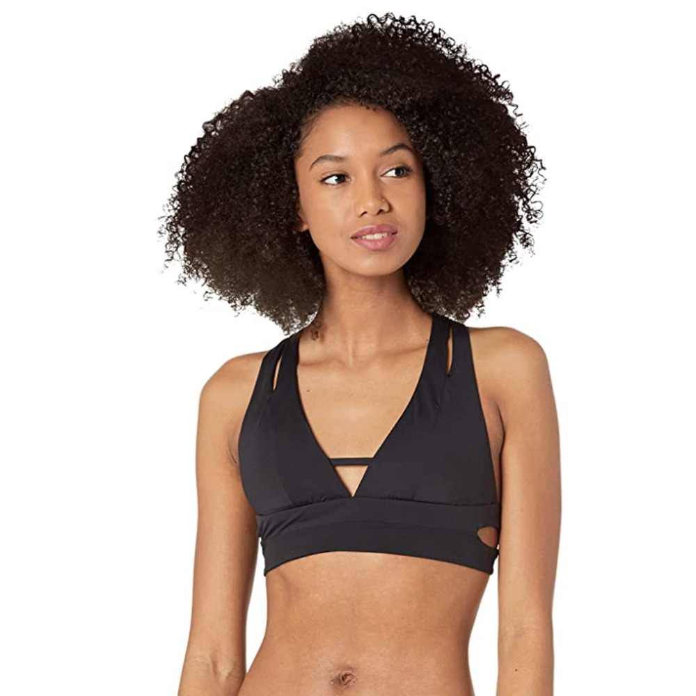Becca Women Color Code Elaine Split Strap Swim Top Black Size S